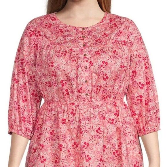 TERRA & SKY Fit & Flare Button Front Dress Womens Size 16W Pink Red Floral NWT - Picture 3 of 12